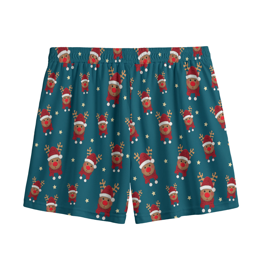Christmas Santa Reindeer Pattern Print Mesh Shorts