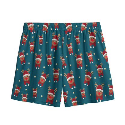 Christmas Santa Reindeer Pattern Print Mesh Shorts