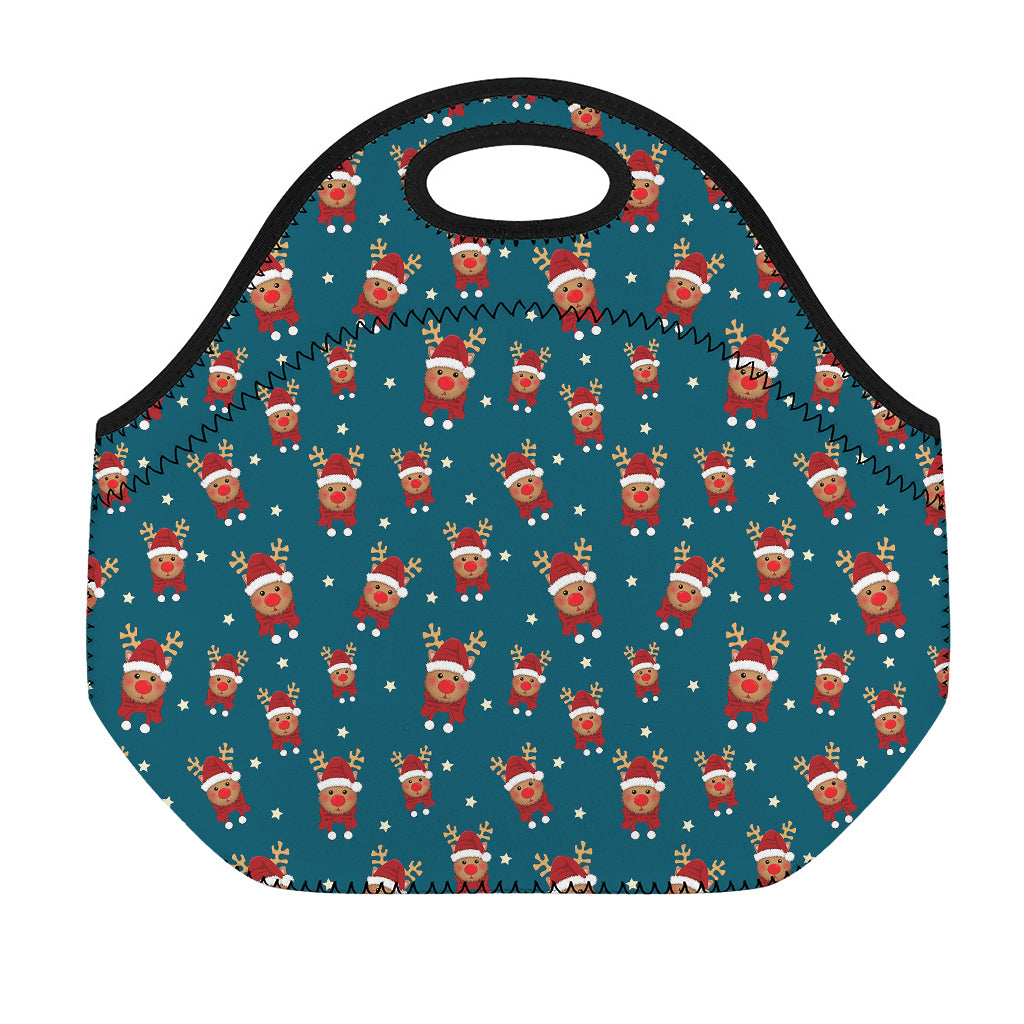 Christmas Santa Reindeer Pattern Print Neoprene Lunch Bag