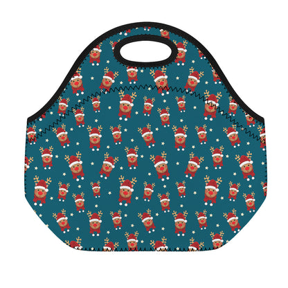Christmas Santa Reindeer Pattern Print Neoprene Lunch Bag