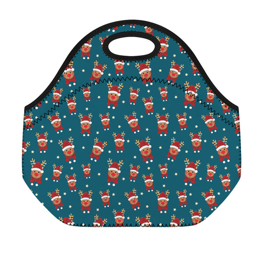Christmas Santa Reindeer Pattern Print Neoprene Lunch Bag