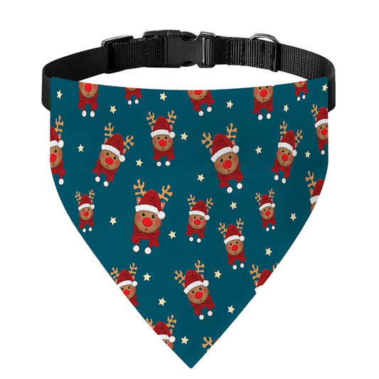 Christmas Santa Reindeer Pattern Print Over The Collar Dog Bandana