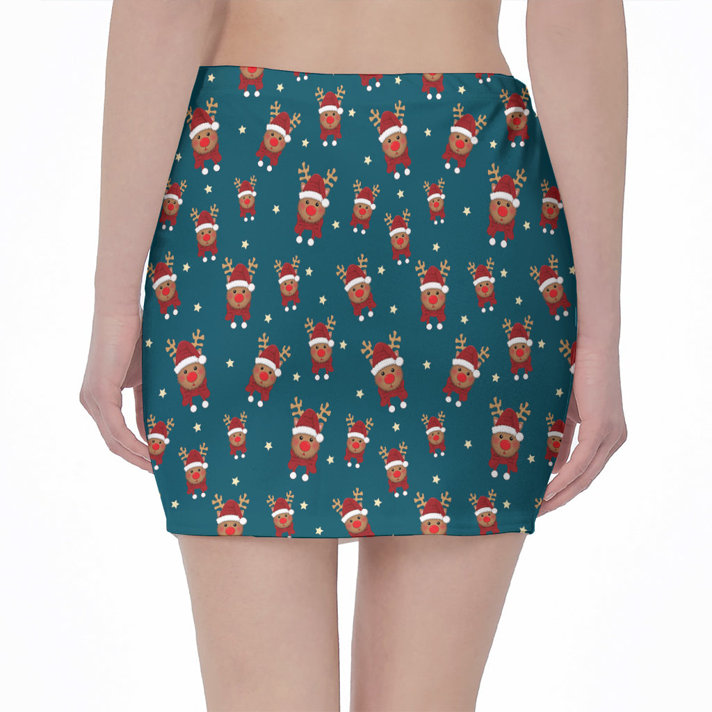 Christmas Santa Reindeer Pattern Print Pencil Mini Skirt