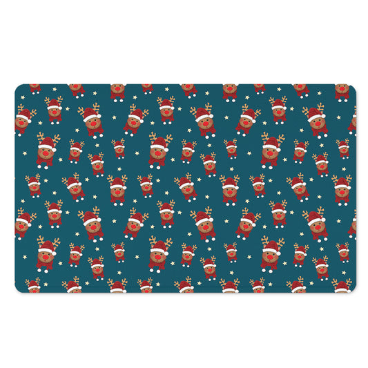 Christmas Santa Reindeer Pattern Print Polyester Doormat