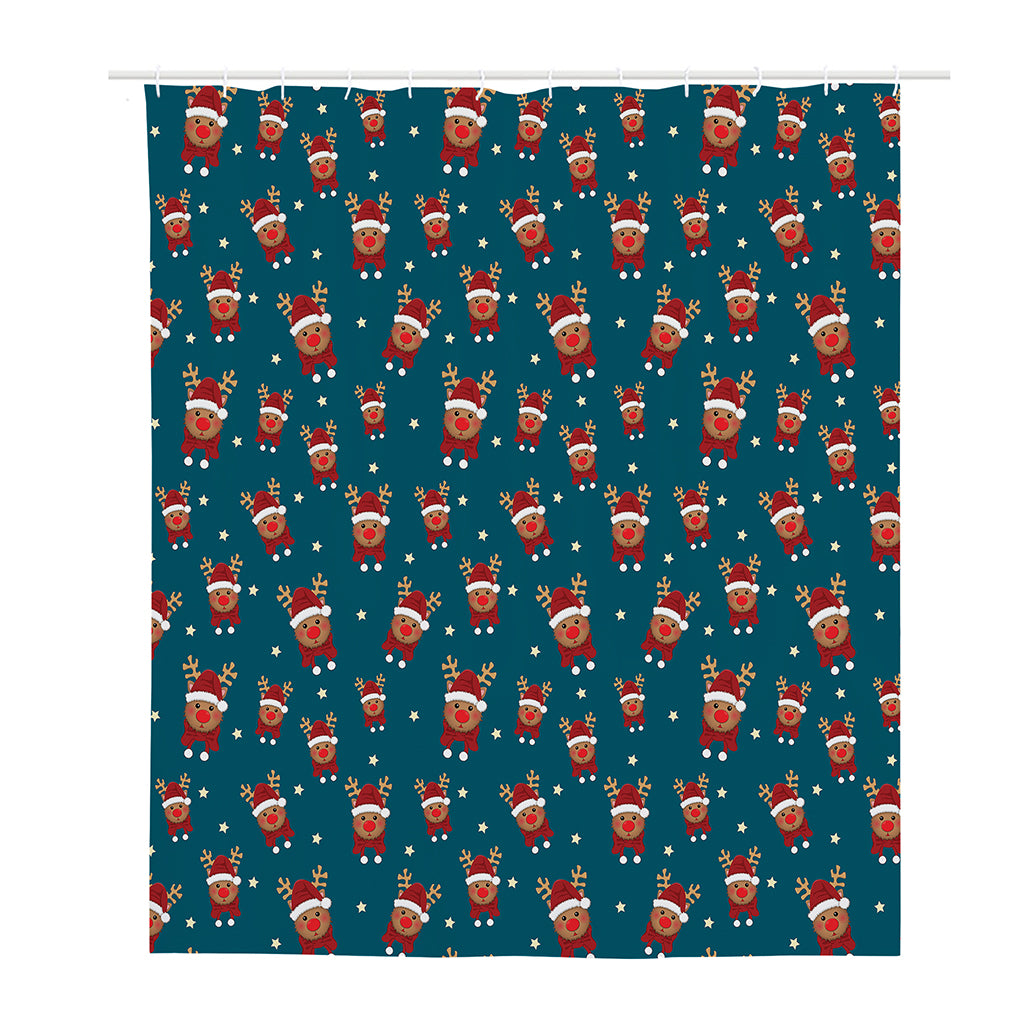 Christmas Santa Reindeer Pattern Print Polyester Shower Curtain