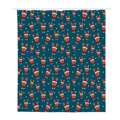 Christmas Santa Reindeer Pattern Print Polyester Shower Curtain