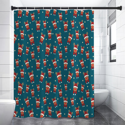Christmas Santa Reindeer Pattern Print Premium Shower Curtain