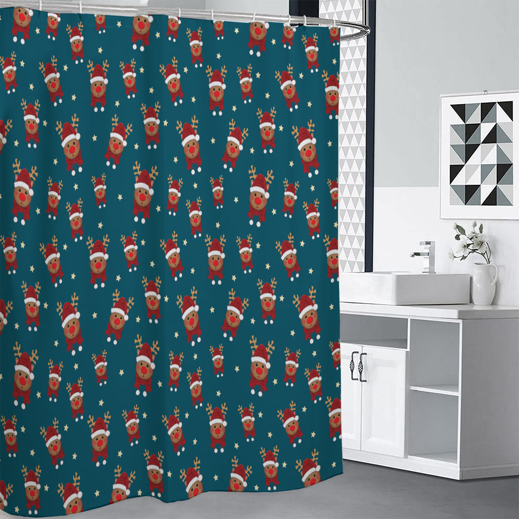 Christmas Santa Reindeer Pattern Print Premium Shower Curtain