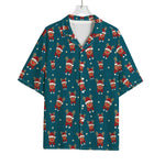 Christmas Santa Reindeer Pattern Print Rayon Hawaiian Shirt