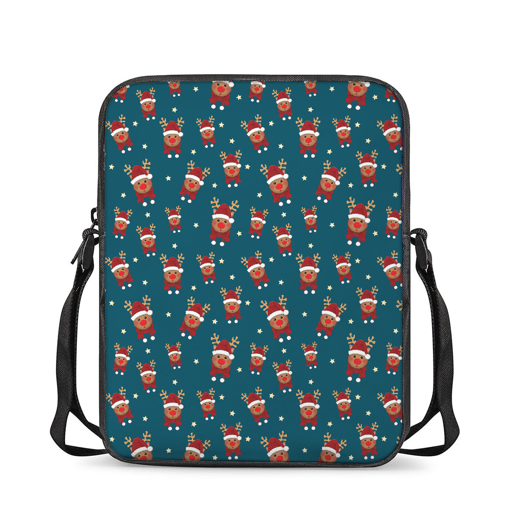 Christmas Santa Reindeer Pattern Print Rectangular Crossbody Bag