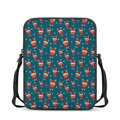 Christmas Santa Reindeer Pattern Print Rectangular Crossbody Bag