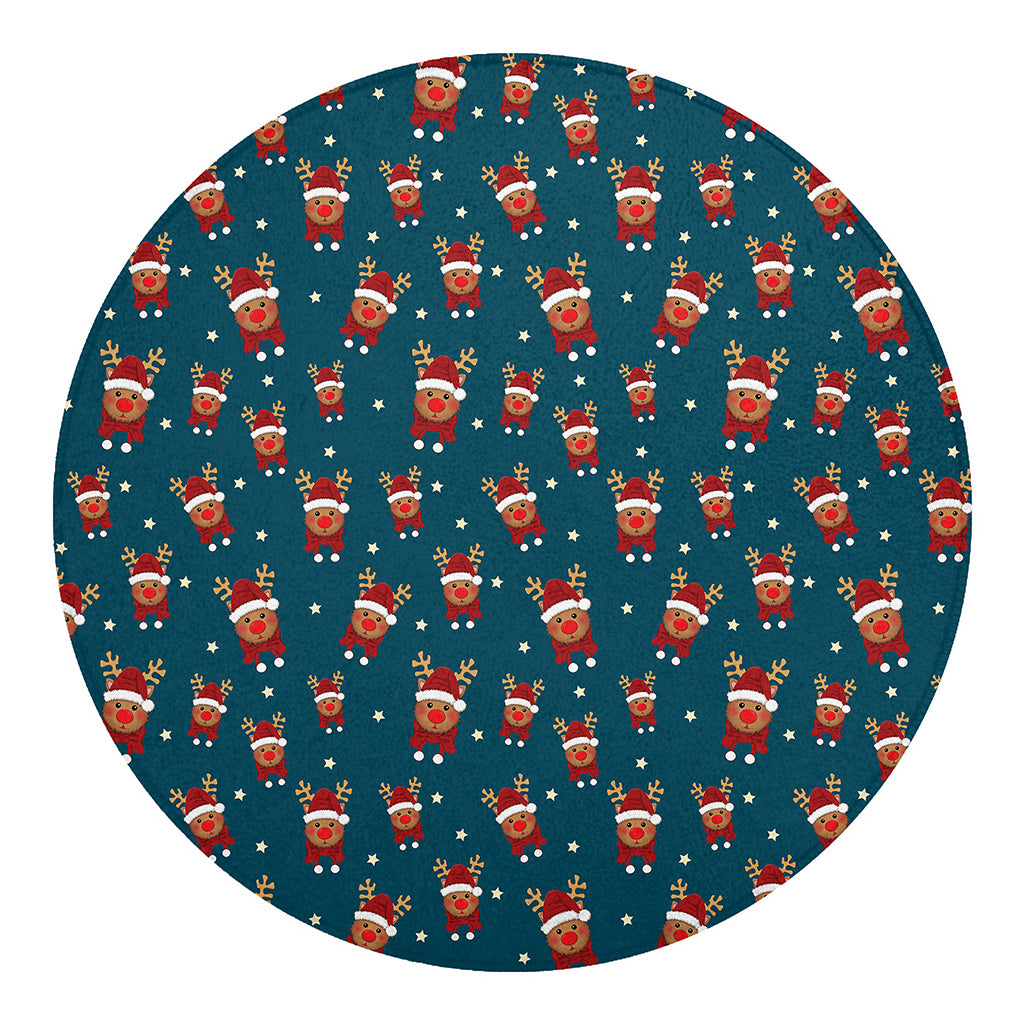 Christmas Santa Reindeer Pattern Print Round Blanket