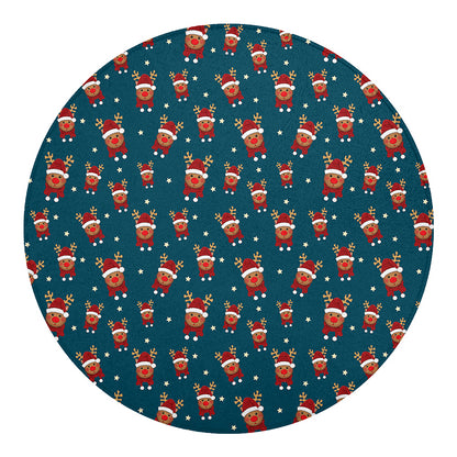 Christmas Santa Reindeer Pattern Print Round Blanket