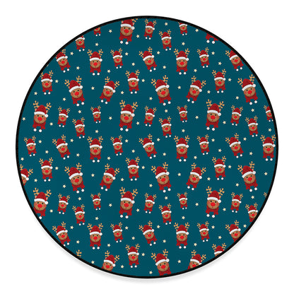 Christmas Santa Reindeer Pattern Print Round Floor Mat