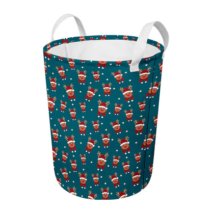 Christmas Santa Reindeer Pattern Print Round Laundry Basket