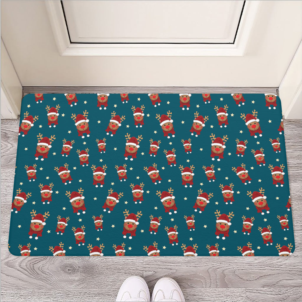 Christmas Santa Reindeer Pattern Print Rubber Doormat