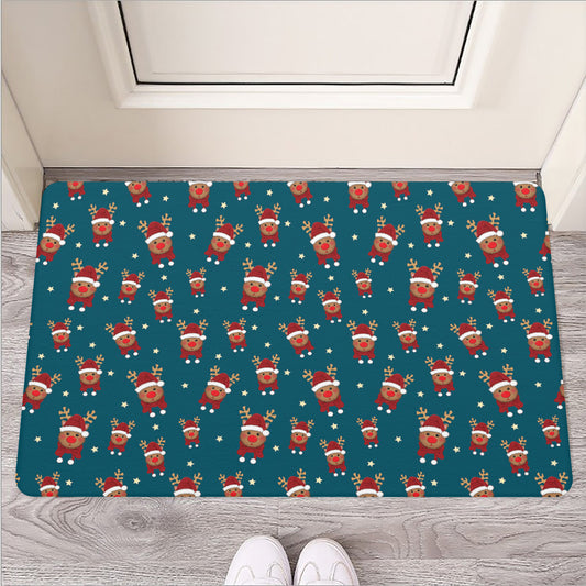 Christmas Santa Reindeer Pattern Print Rubber Doormat