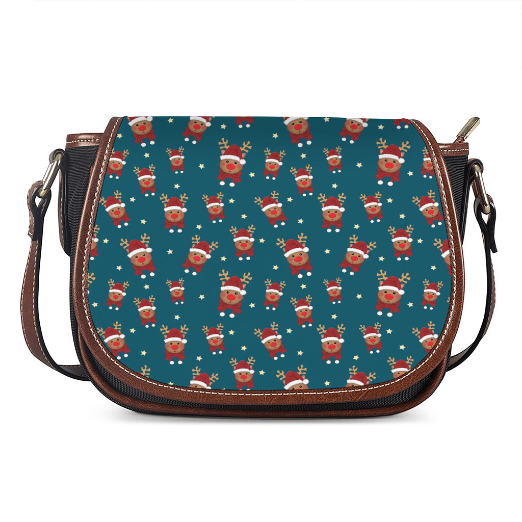 Christmas Santa Reindeer Pattern Print Saddle Bag