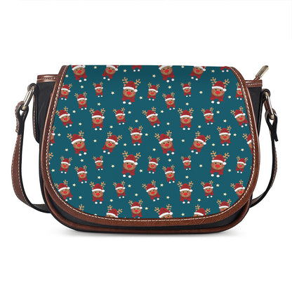 Christmas Santa Reindeer Pattern Print Saddle Bag