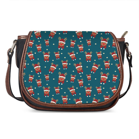 Christmas Santa Reindeer Pattern Print Saddle Bag