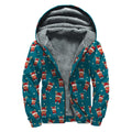 Christmas Santa Reindeer Pattern Print Sherpa Lined Zip Up Hoodie