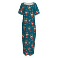 Christmas Santa Reindeer Pattern Print Short Sleeve Long Nightdress