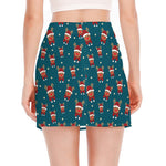Christmas Santa Reindeer Pattern Print Side Slit Mini Skirt