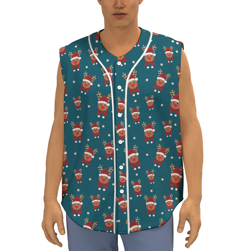 Christmas Santa Reindeer Pattern Print Sleeveless Baseball Jersey