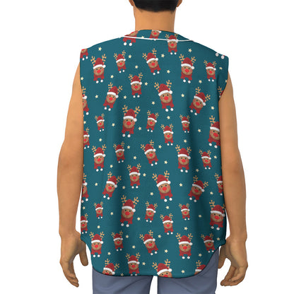 Christmas Santa Reindeer Pattern Print Sleeveless Baseball Jersey