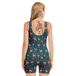 Christmas Santa Reindeer Pattern Print Sleeveless One Piece Swimsuit