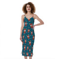 Christmas Santa Reindeer Pattern Print Slim Fit Midi Cami Dress
