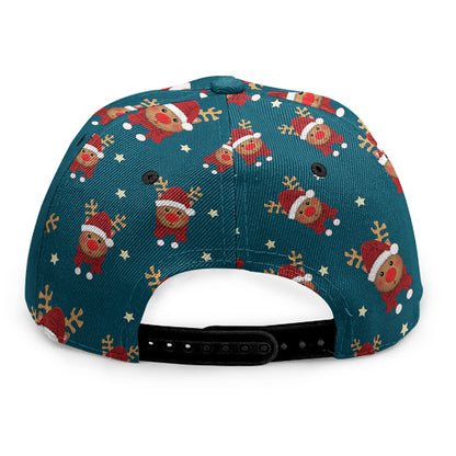 Christmas Santa Reindeer Pattern Print Snapback Cap