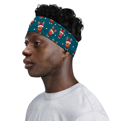 Christmas Santa Reindeer Pattern Print Sports Headband