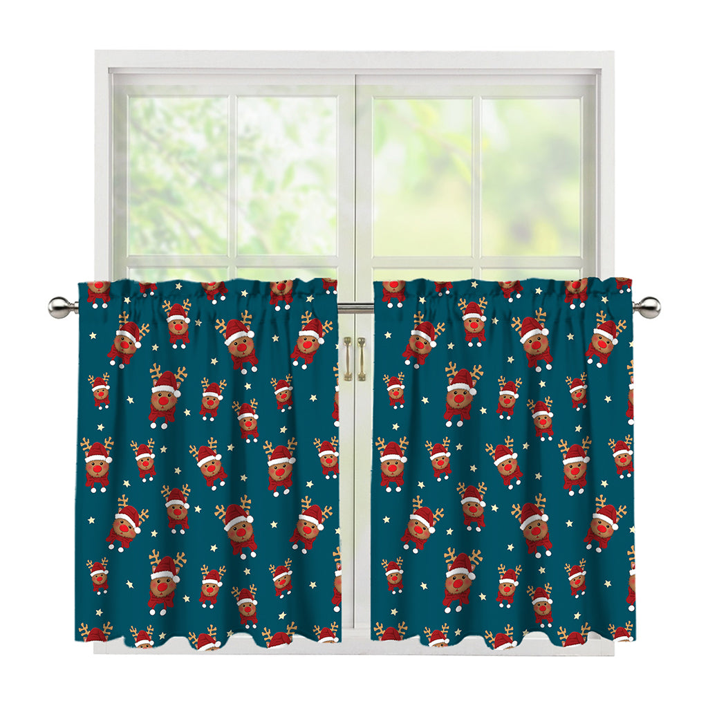 Christmas Santa Reindeer Pattern Print Tier Curtains
