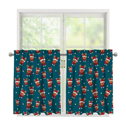 Christmas Santa Reindeer Pattern Print Tier Curtains