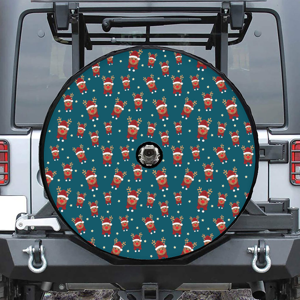 Christmas Santa Reindeer Pattern Print Tire Cover With Camera Hole