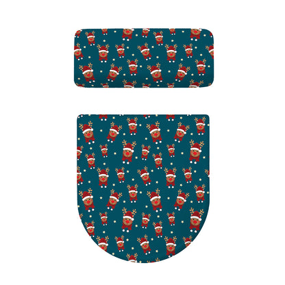 Christmas Santa Reindeer Pattern Print Toilet Lid And Tank Cover Set