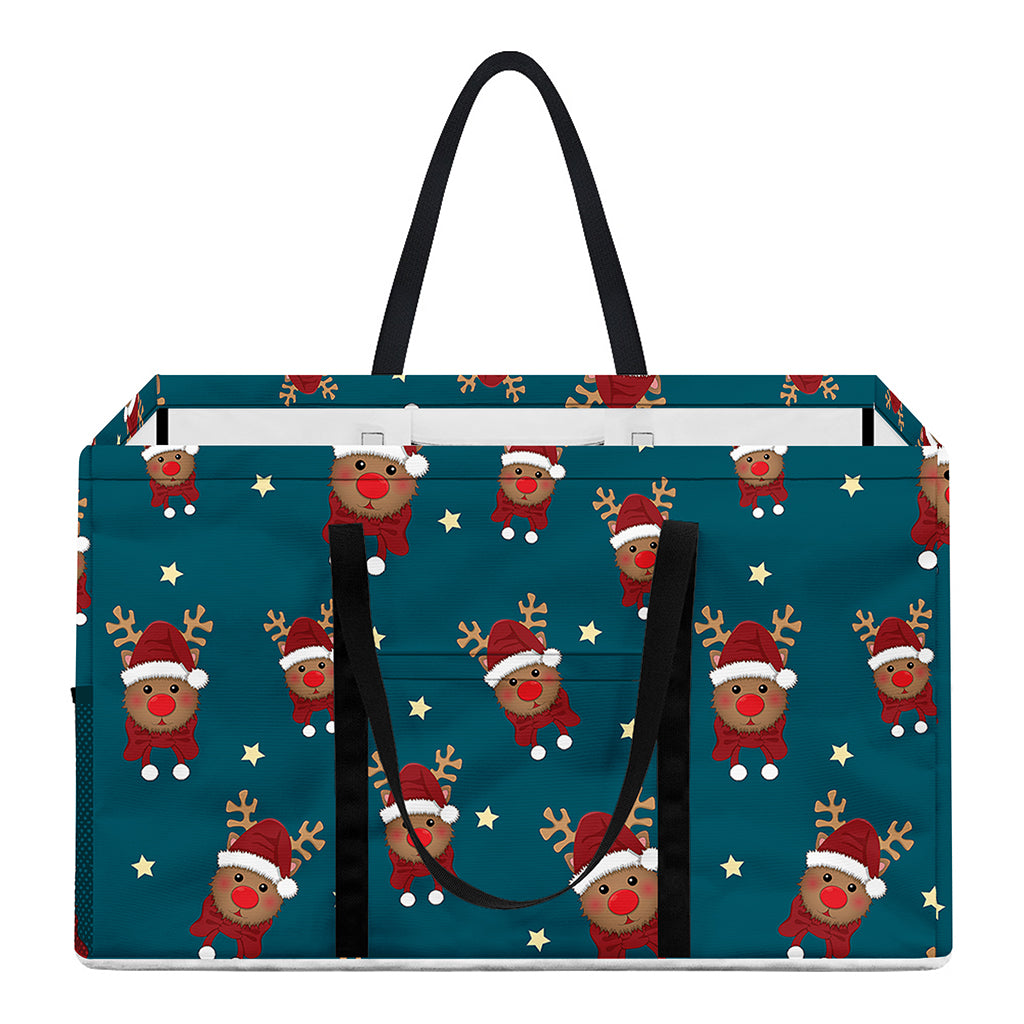 Christmas Santa Reindeer Pattern Print Utility Tote Bag