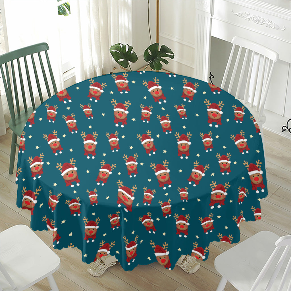 Christmas Santa Reindeer Pattern Print Waterproof Round Tablecloth