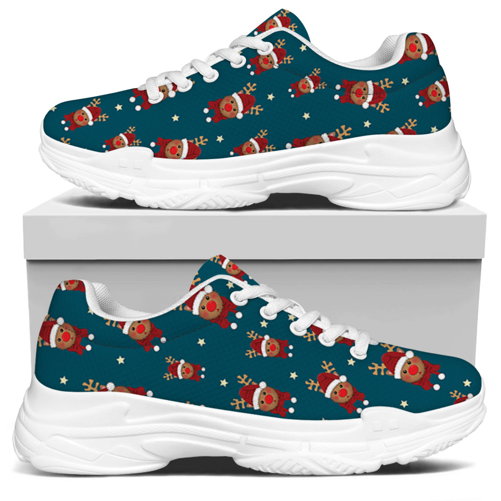 Christmas Santa Reindeer Pattern Print White Chunky Shoes