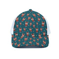 Christmas Santa Reindeer Pattern Print White Mesh Trucker Hat