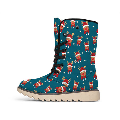Christmas Santa Reindeer Pattern Print Winter Boots
