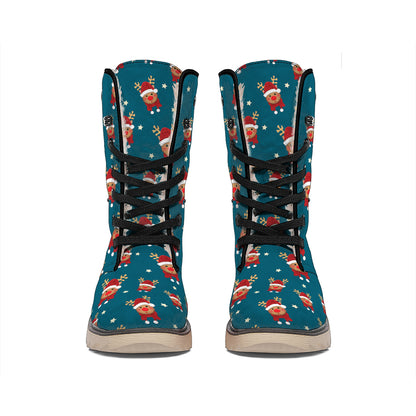 Christmas Santa Reindeer Pattern Print Winter Boots