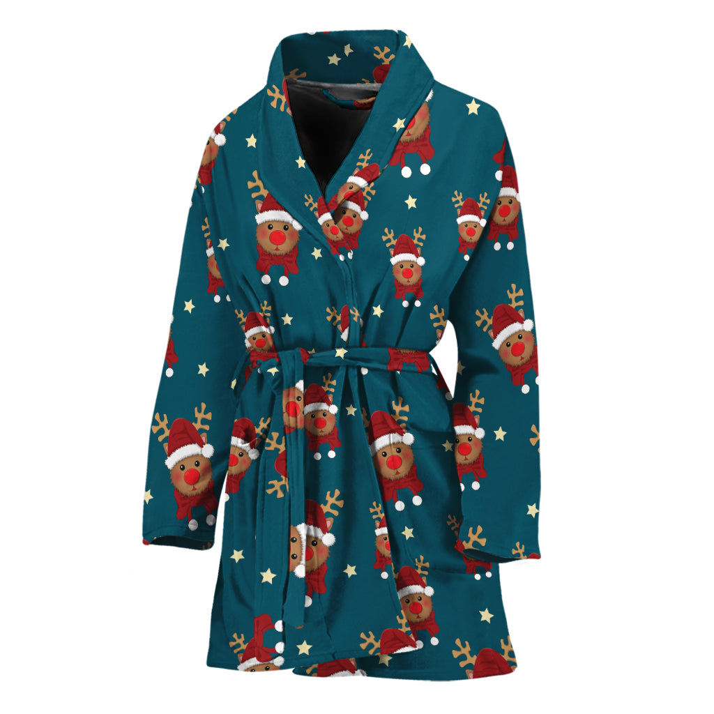 Christmas Santa Reindeer Pattern Print Women's Bathrobe