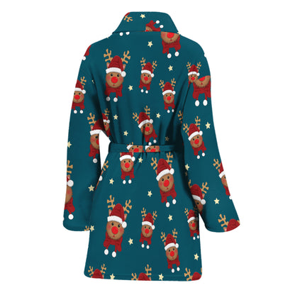 Christmas Santa Reindeer Pattern Print Women's Bathrobe