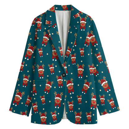 Christmas Santa Reindeer Pattern Print Women's Blazer