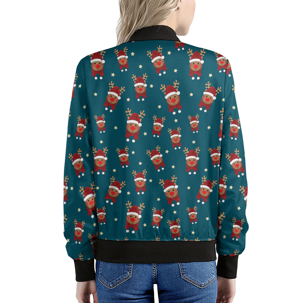 Christmas Santa Reindeer Pattern Print Women's Bomber Jacket