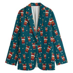 Christmas Santa Reindeer Pattern Print Women's Cotton Blazer