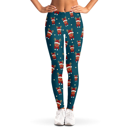 Christmas Santa Reindeer Pattern Print Women's Leggings