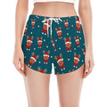 Christmas Santa Reindeer Pattern Print Women's Split Running Shorts